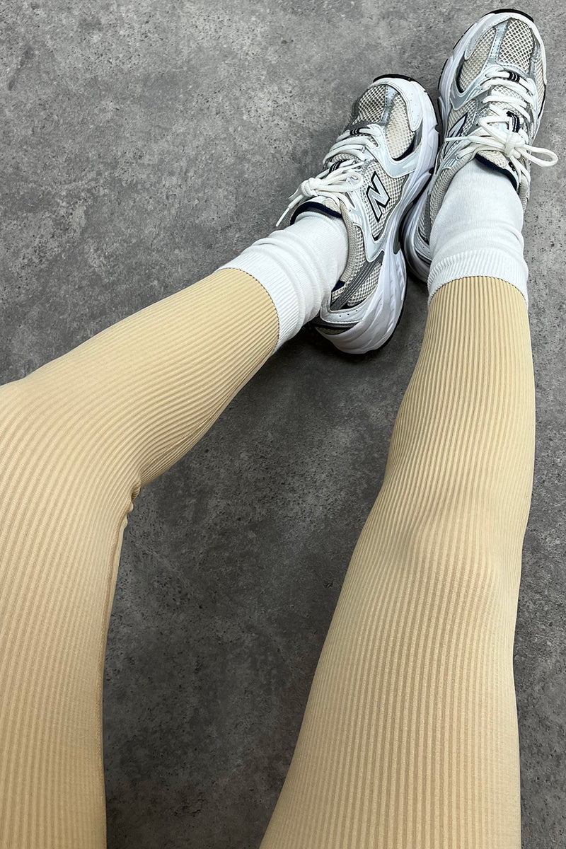 Megs Beige Ribbed High Waisted Gym Leggings – LASULA