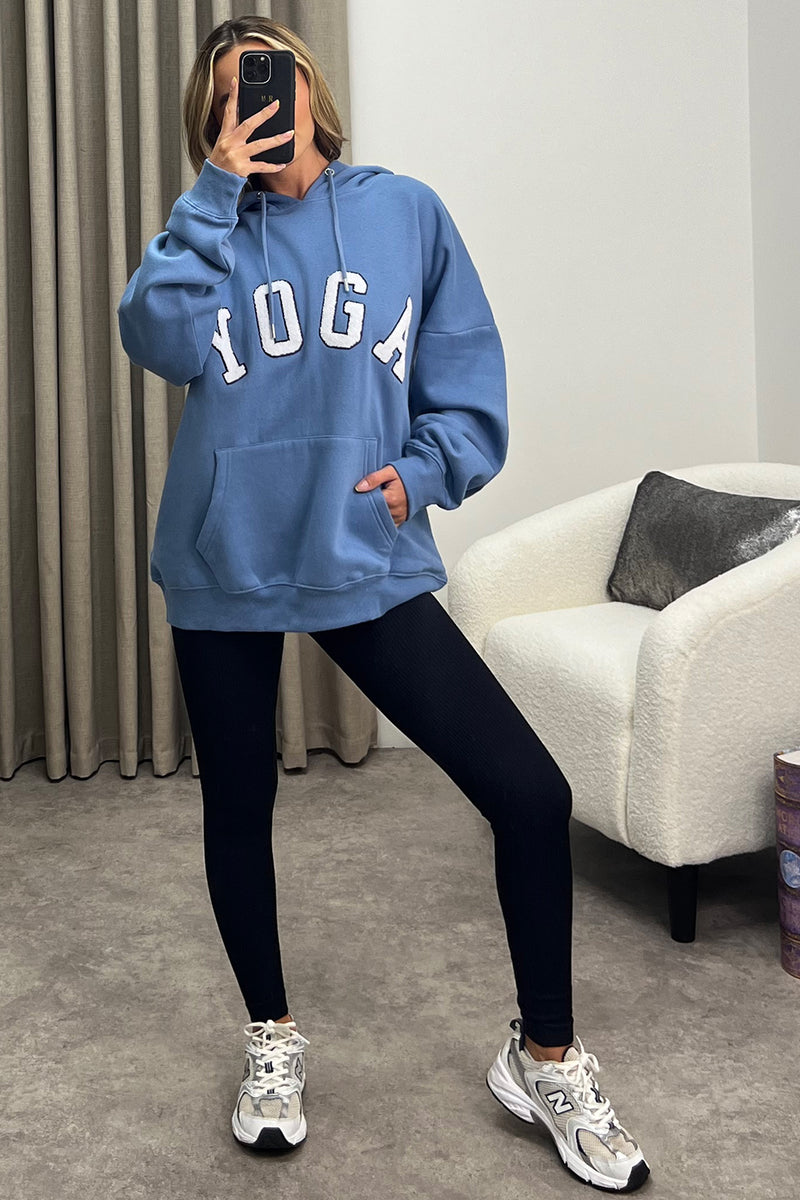 Anisa Powder Blue Yoga Slogan Oversized Hoodie