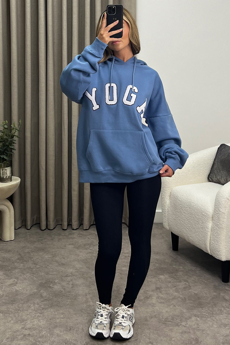Blue Yoga Slogan Oversized Hoodie