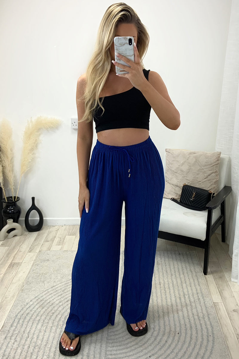 Tanya Red Plisse High Waisted Drawstring Wide Leg Trousers – LASULA
