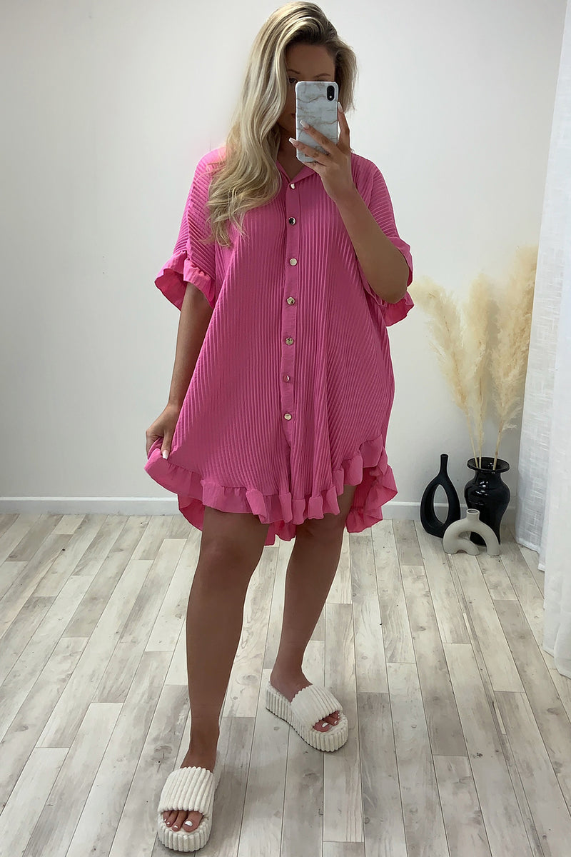 Pink plisse frill outlet dress