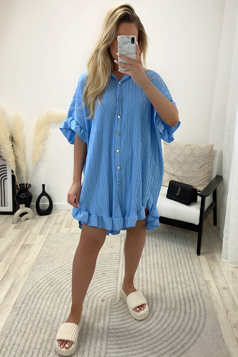 Blue and white striped button best sale down dress