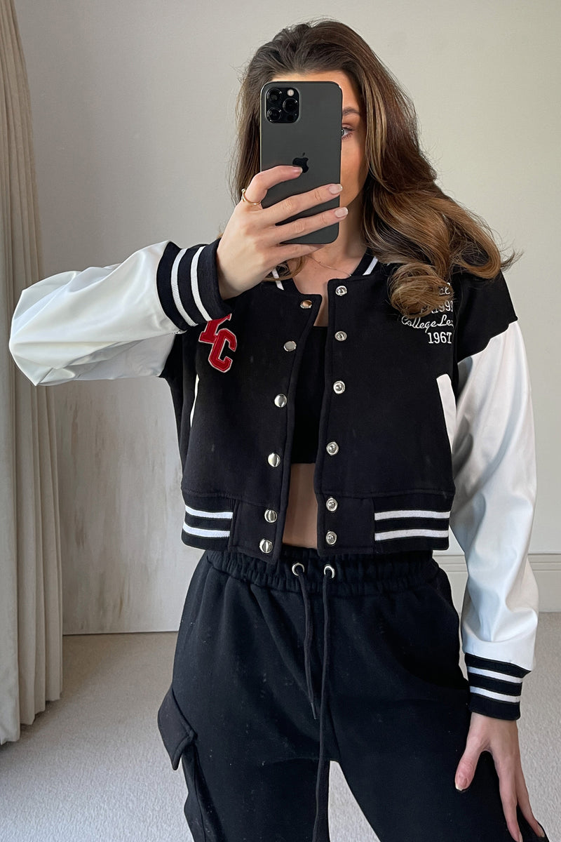 La Cropped Becky G Letterman Jacket