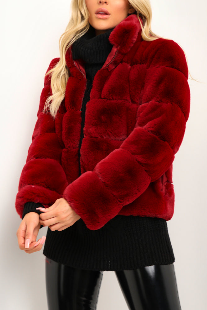 Red faux fur hot sale bubble coat