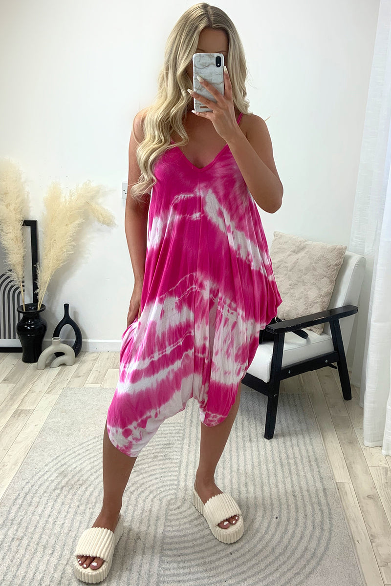 Tianna Pink Tie Dye Draped Harem Jumpsuit – LASULA