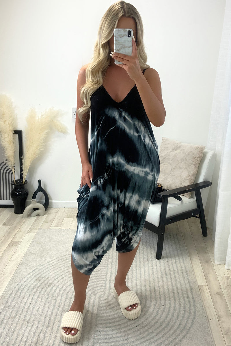 Tianna Black Tie Dye Draped Harem Jumpsuit – LASULA