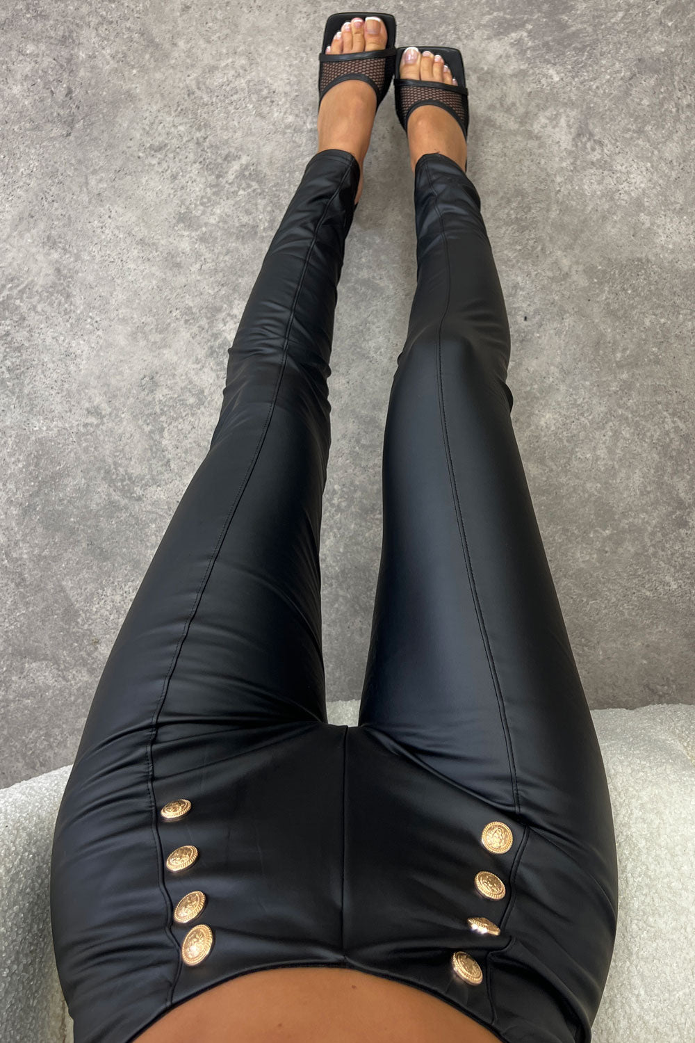 Cory Black Faux Leather PU Button Detail Leggings – LASULA