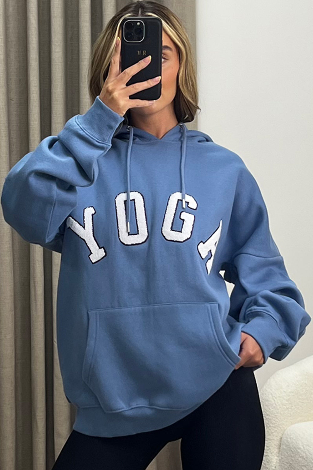 Blue Yoga Slogan Oversized Hoodie