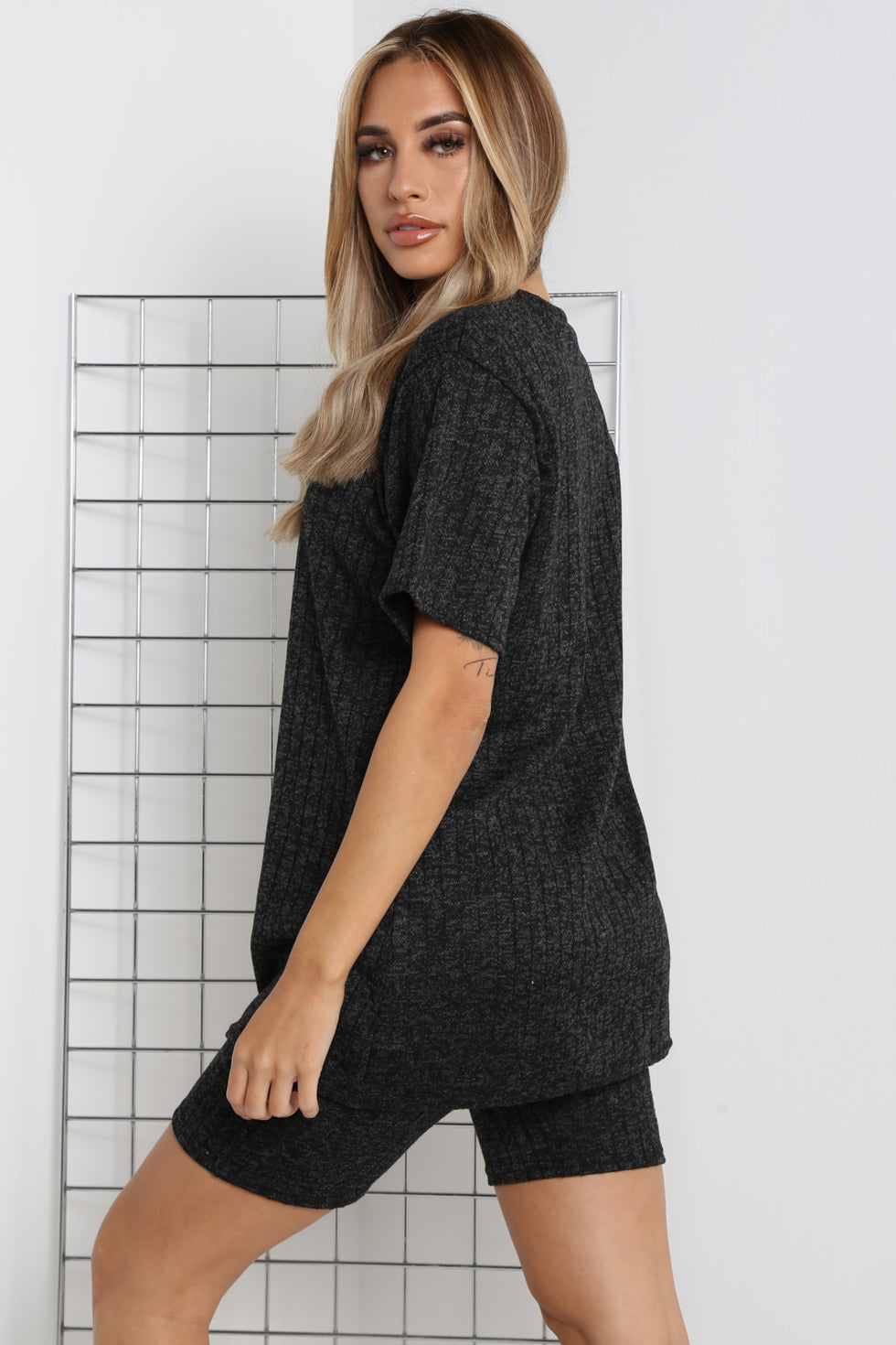 Black Ribbed Cycling Shorts Coord Loungewear Set LASULA