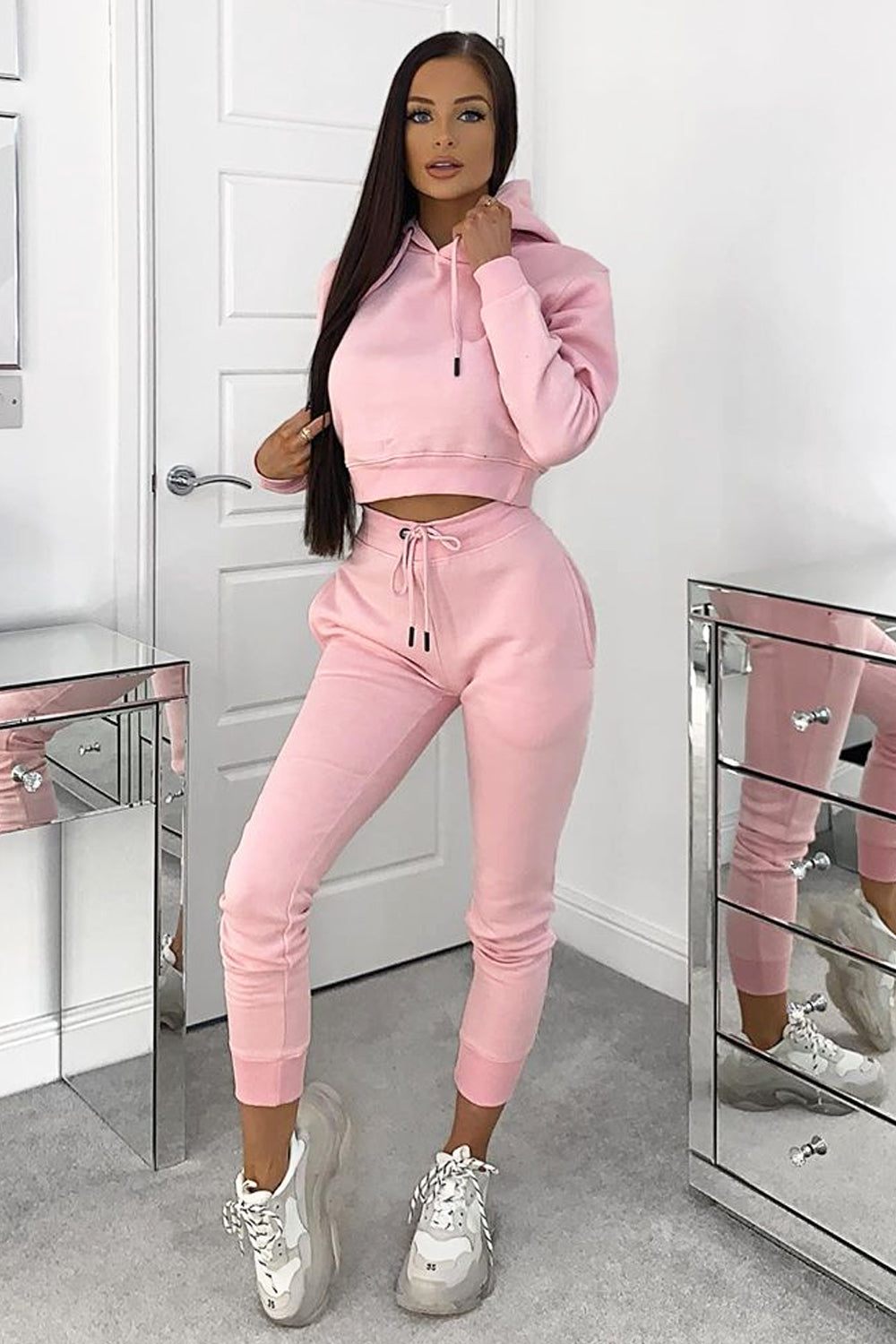 Pink cropped hot sale tracksuit